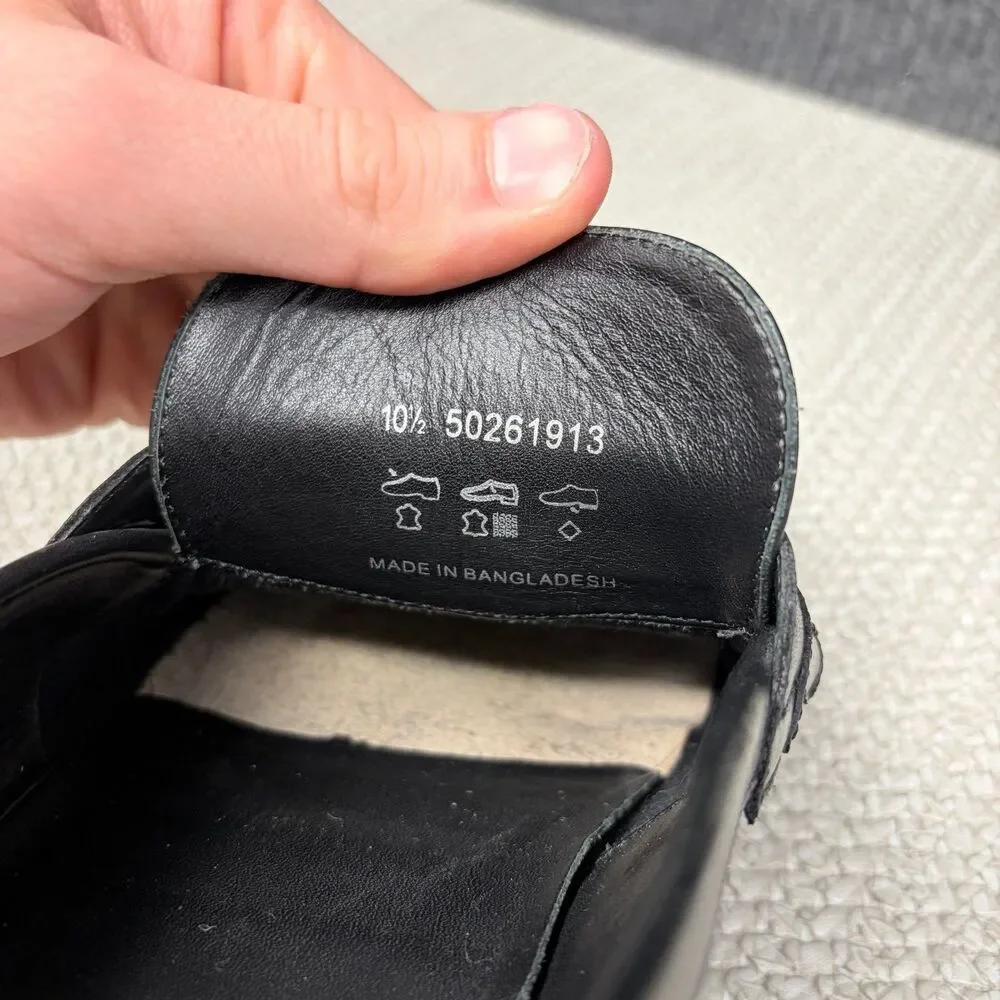 Hugo Boss Black Leather Penny Loafers Slip On Oxfords Dress Shoes Mens 10.5 US